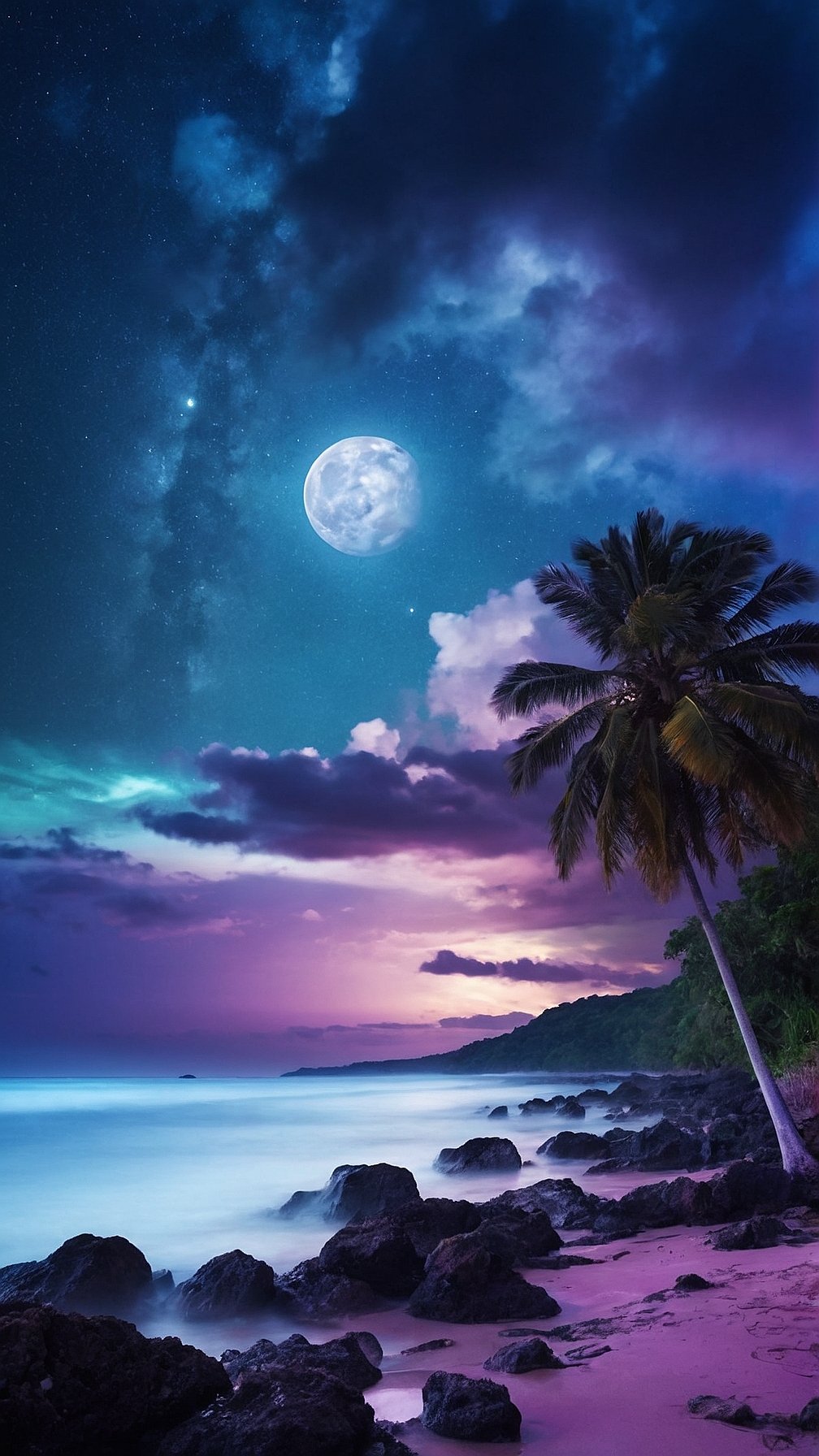Midnight Serenity on Tropical Shore iPhone Wallpaper