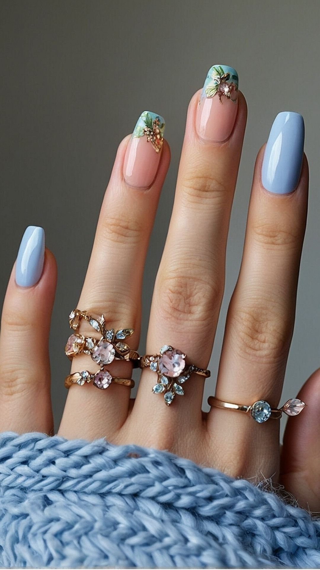 Elegant Blue Skies Manicure