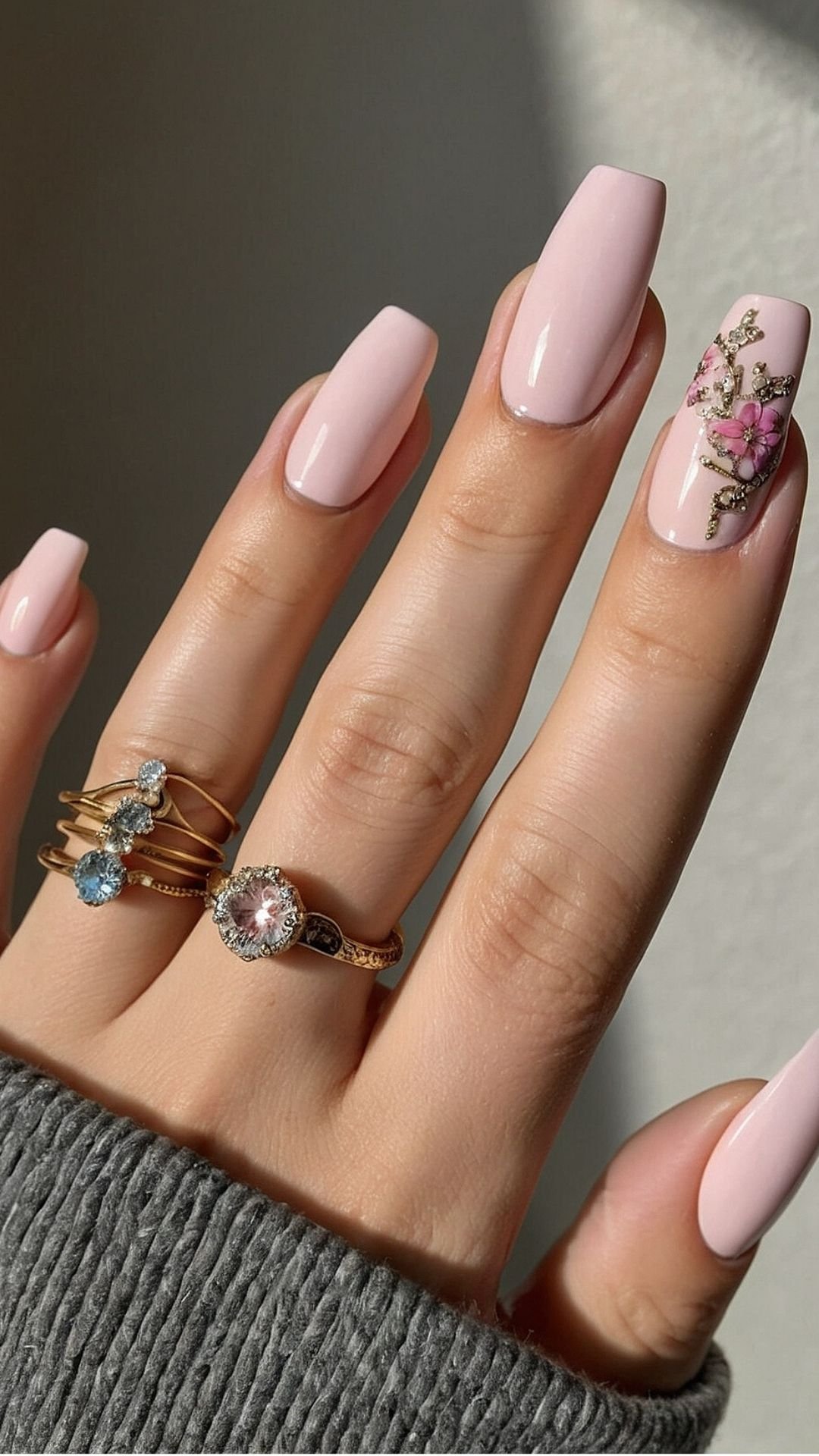 Blush Pink Bejeweled Nails