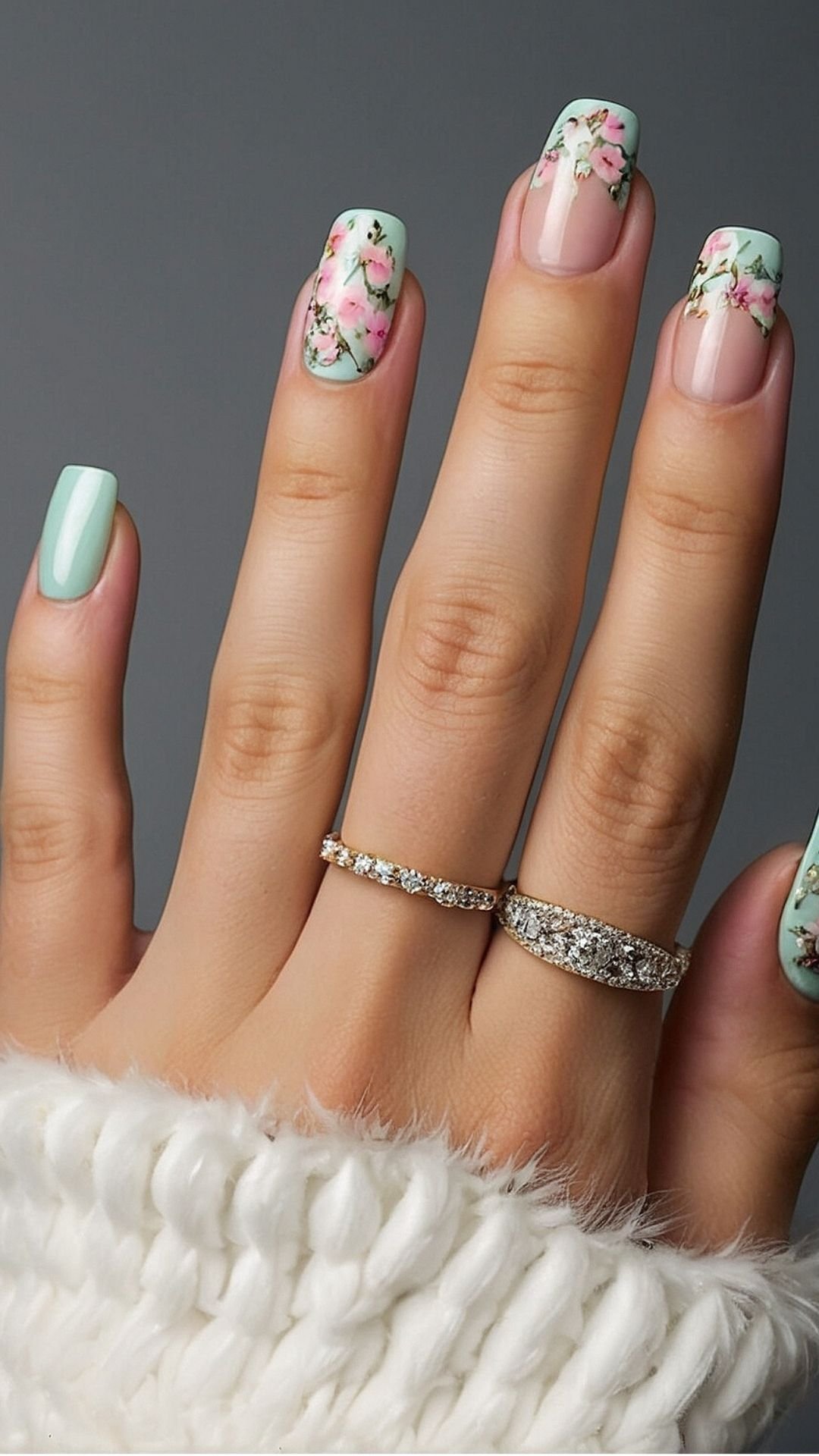 Minty Fresh Floral Nails