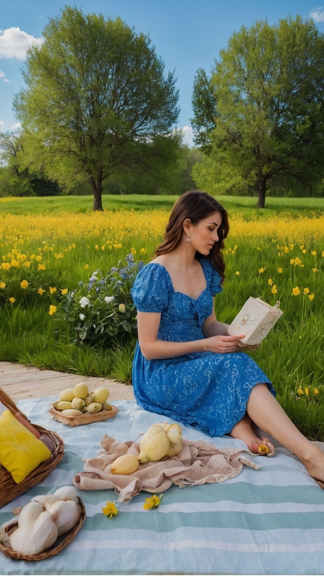 Meadow Muse: Blue Dress and Vintage Reading in the Field
