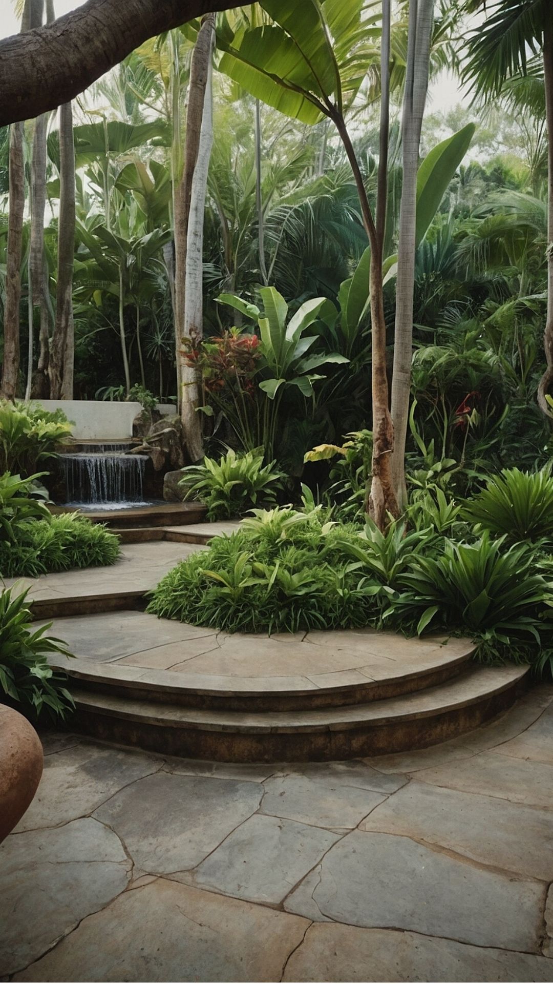 Water Symphony: Cascading Tropical Fountain