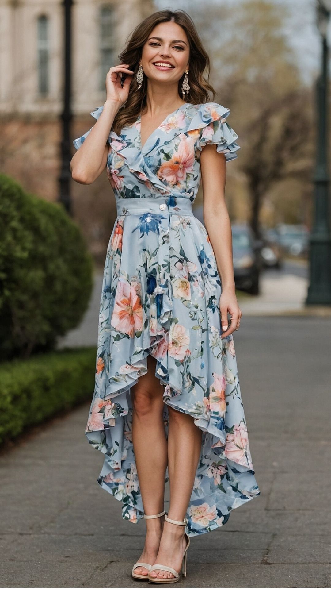 Breezy Blue Floral High-Low Wrap Dress