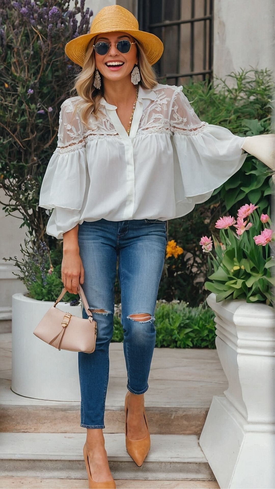 Casual Chic White Lace-Trim Blouse and Denim
