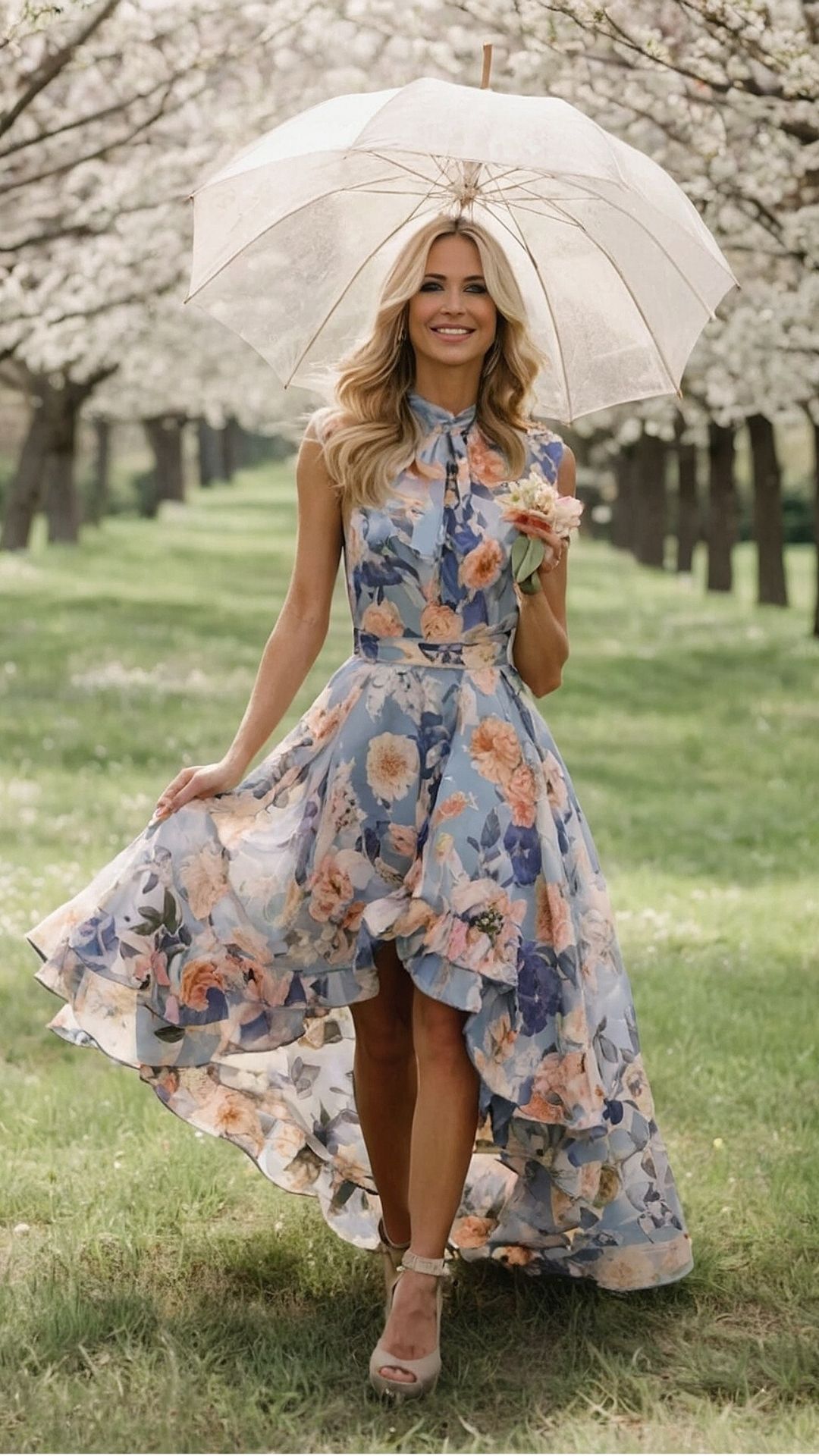Blossom Rain High-Neck Floral Dress