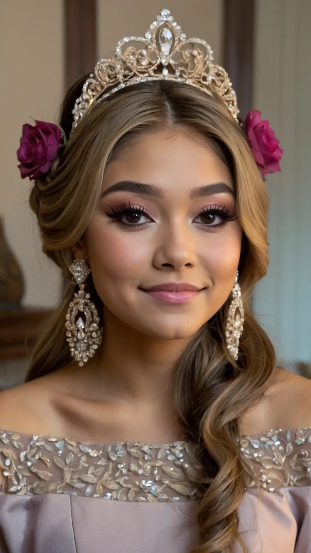 Enchanting Crowning Glory: Quinceañera Hair with Crown Ideas